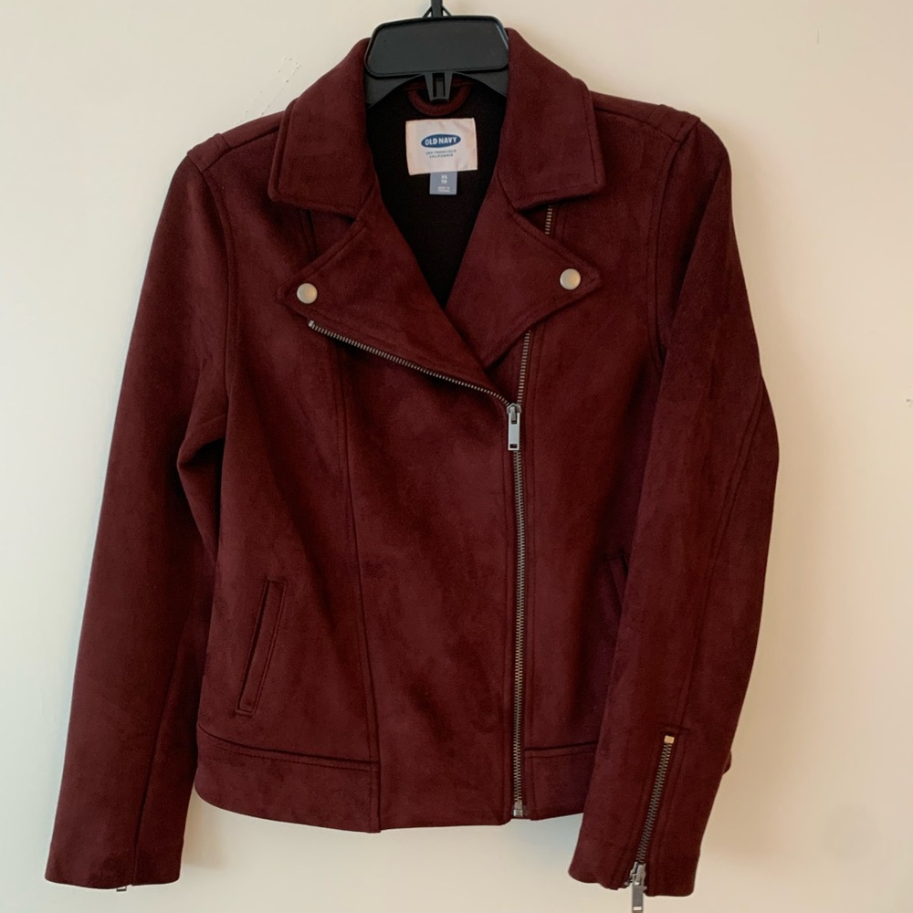 Sueded-Knit Moto Jacket for Women. Eggplant colour